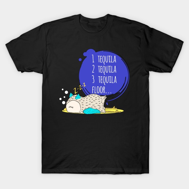 Funny Alcohol Tequila Lover Quote - Cute Drunk Owl T-Shirt by Squeak Art